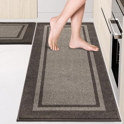 anllugs Kitchen Rugs Set, 24" x 36"+24" x 60", Grayish Brown & Coffee - color: Grayish Brown & Coffee, size: 24" X 36"+ 24" X 60"