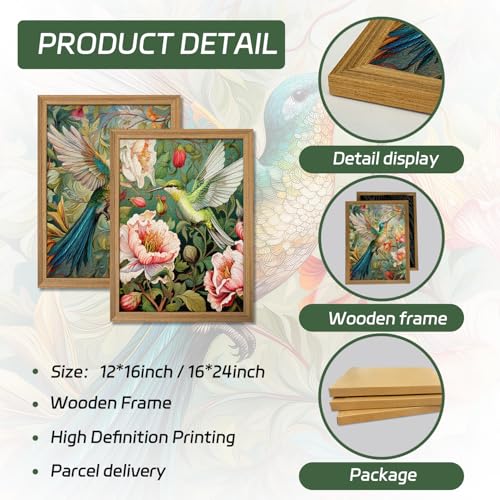 Framed 3D Textured Colorful Canvas Wall Art Set of 2 12x16 Inch - color: Bird-wood, size: 16"L x 12"W
