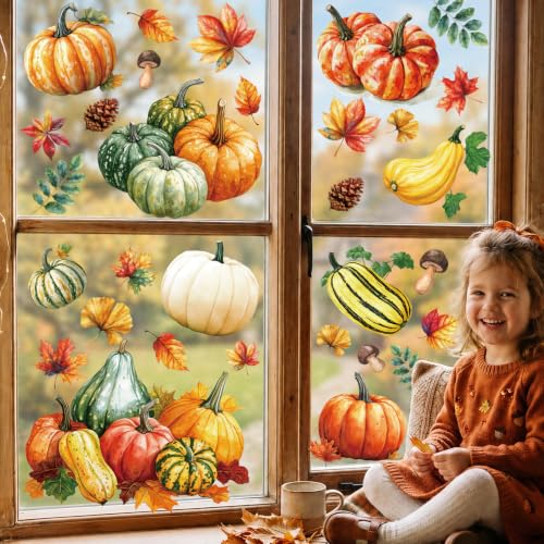 8 Sheets Fall Pumpkin Window Clings, Autumn Window Stickers Decorations - color: Fall Pumpkin