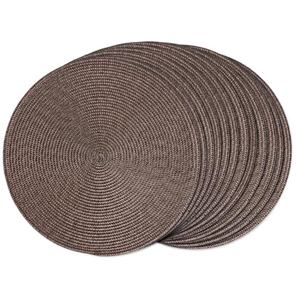FunWheat Round Braided Placemats Set of 12 Place Mats for Dining Table Woven Washable Non-Slip Table Mats 15 Inch(Brown,12pcs) - color: Brown, size: Set of 12