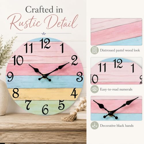 CHYLIN Wall Clock Silent Non-Ticking Battery Operated Pink Green Colorful - color: C-pink Blue, size: 8 inch