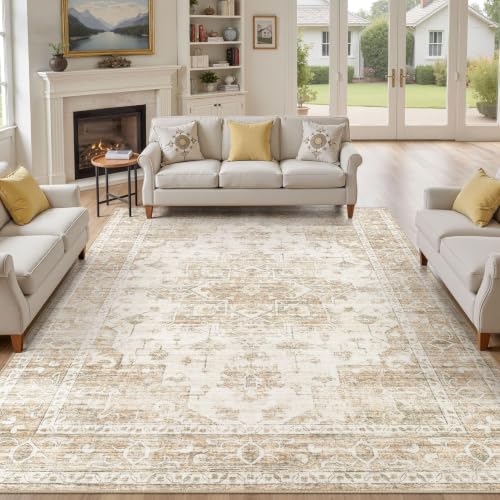 9x12 Area Rugs for Living Room: Washable Neutral Soft Beige Rug - color: Beige, size: 9' x 12' (Rectangular)
