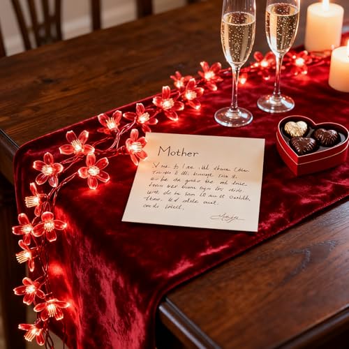 100 LED 33ft Red Cherry Blossom Flower Lights Valentine'S Day Wedding Decor - color: Red