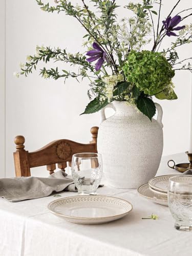 White Ceramic Vase with Handles, 9.5Inch, Farmhouse Rustic, Gritstone White - color: Winnie - Gritstone White, size: M(8.8"-9.8")