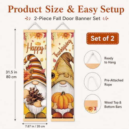 Happy Thanksgiving Gnome Door Banner Set of 2, Pumpkin Porch Decor for Home - color: Color 16
