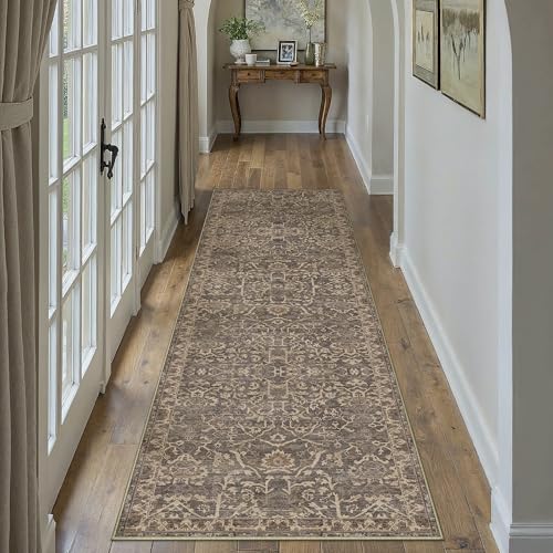 HUGEAR 2x8 Brown Vintage Floral Washable Runner Rug for Hallway - color: Brown & Black, size: 2' x 8' (Runner)