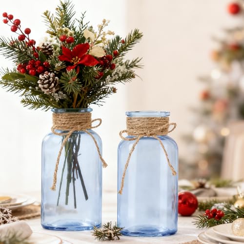12 Pack Mason Jar Vases for Centerpieces, Blue Glass Flower Vase - color: Blue
