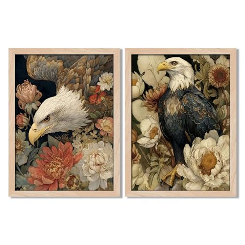 Leaf&Lore Framed Bald Eagle Wall Art Canvas Print, Vintage Botanical Wildlife Artwork with Solid Wood Frame & Acrylic Cover, Classic Animal Wall Decor for Living Room, Office, Study12X6IN - color: Bald Eagle2, size: 12x16Inch