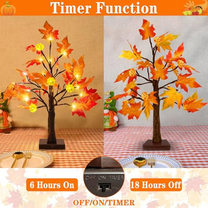 TURNMEON Fall Decor 2 Pack 18 Inch Prelit Fall Maple Tree 48 LEDs Timer - size: 2Pack 18 Inch
