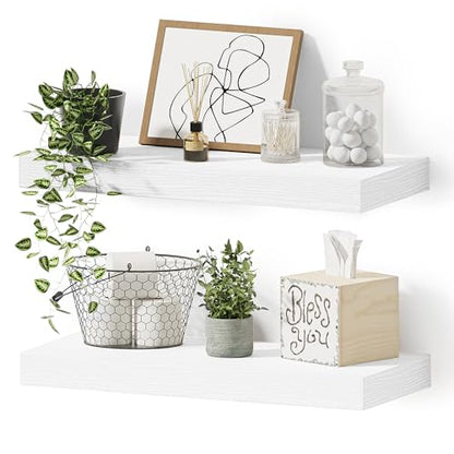 Vivelove Floating Shelves for Wall Mounted 16 inch Set of 2, White - color: White, size: 16”wx6.7”dx1.4”h