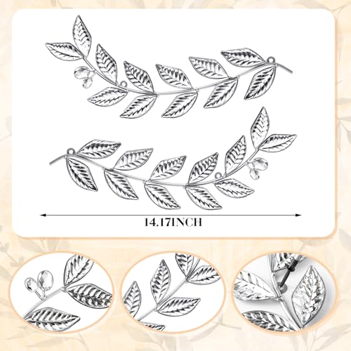 Knitgrip 2 Pcs Silver Metal Leaf Wall Decor Modern Minimalist Leaf Wall Art Bling Home Decoration Classic Hanging Tree Branch Wall Sculptures for Home Living Room Bedroom Bathroom