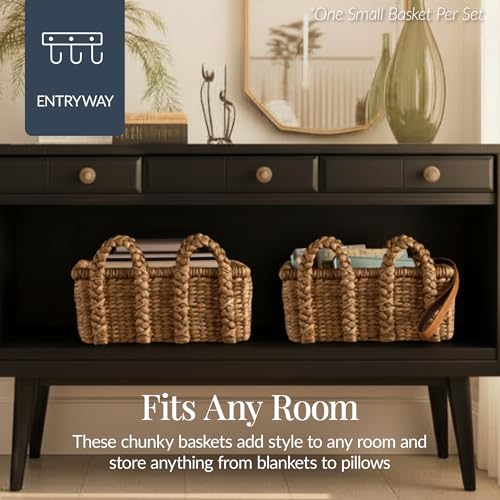 Best Choice Products 3Pc Shelf Baskets, Small, Large and XL Chunky Woven Wicker Rattan Storage Baskets w/Braided Handles, Organizer Bins for Blankets, Pillows, Shoes and Toys - Chestnut