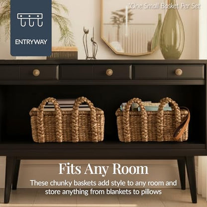 Best Choice Products 3Pc Shelf Baskets, Small, Large and XL Chunky Woven Wicker Rattan Storage Baskets w/Braided Handles, Organizer Bins for Blankets, Pillows, Shoes and Toys - Chestnut