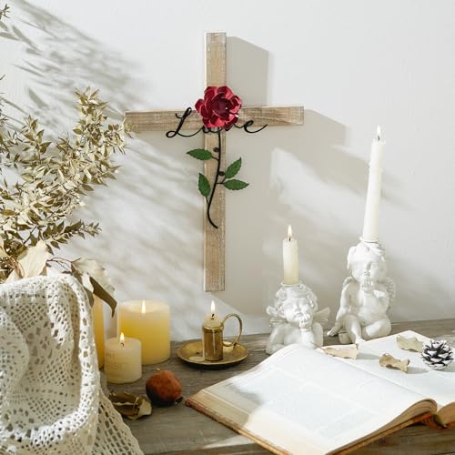 NIKKY HOME Wedding Cross, Wooden Wall Cross with Rose Love - color: Love