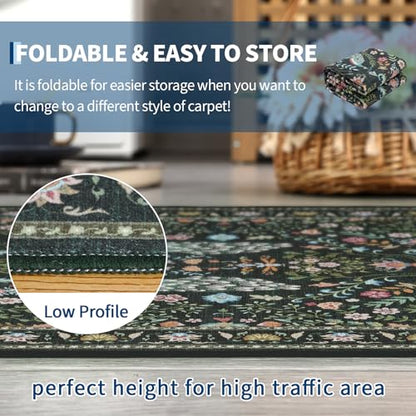 Garvee Floral 5x7 Area Rugs Washable Living Room Rug Entryway Rug Green - color: Green, size: 5' x 7' (Rectangular)