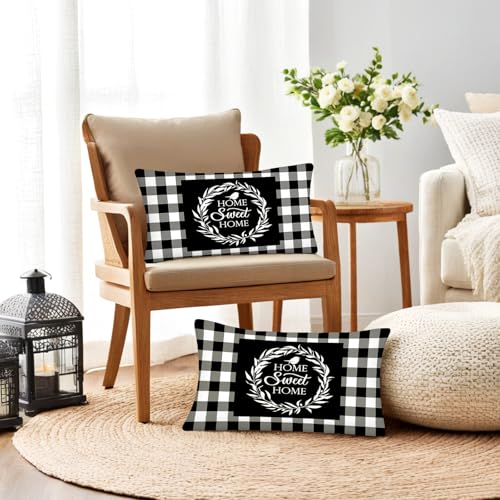 Black White Buffalo Plaid Throw Pillow Covers 12X20 Checkered - color: Plaid