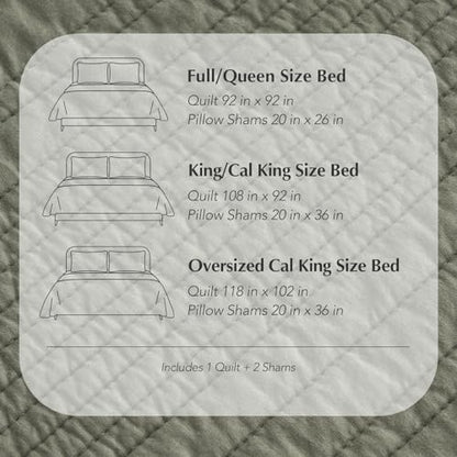 EVERGRACEHOME 100% Cotton Modern Lines Quilt Set King Size, Olive Green - color: Olive Green, size: King (108" X 92")