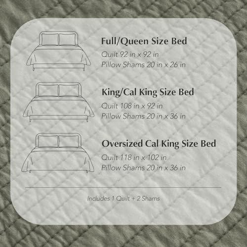 EVERGRACEHOME 100% Cotton Quilt Set Oversized Cal King, Olive Green - color: Olive Green, size: Oversized Cal King (118" X 102")