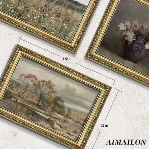 AIMAILON Sanskrit Gold Frame Autumn Tree Pattern, Retro Plant Art 12x18 - color: Golden Autumn Landscape, size: 18"L x 12"W