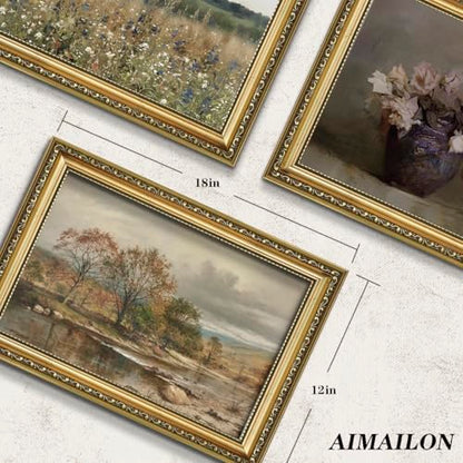 AIMAILON Sanskrit Gold Frame Autumn Tree Pattern, Retro Plant Art 12x18 - color: Golden Autumn Landscape, size: 18"L x 12"W