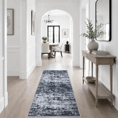 2x5 Washable Runner Rug：Modern Abstract Kitchen Carpet Black - color: Black, size: 2' x 5' (Rectangular)