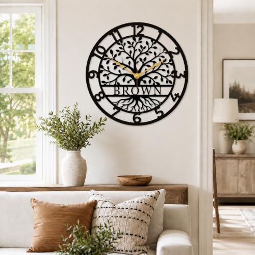 Personalized Tree of Life Wall Clock, Custom Name Metal Wall Clock - color: Design6