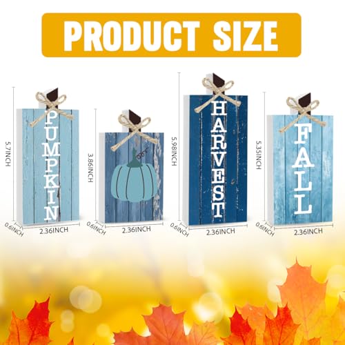 4Pcs Blue Pumpkin Fall Decor Thanksgiving Decorations Sign for Home Indoor