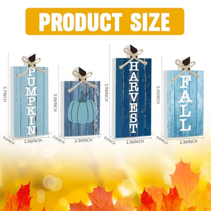 4Pcs Blue Pumpkin Fall Decor Thanksgiving Decorations Sign for Home Indoor