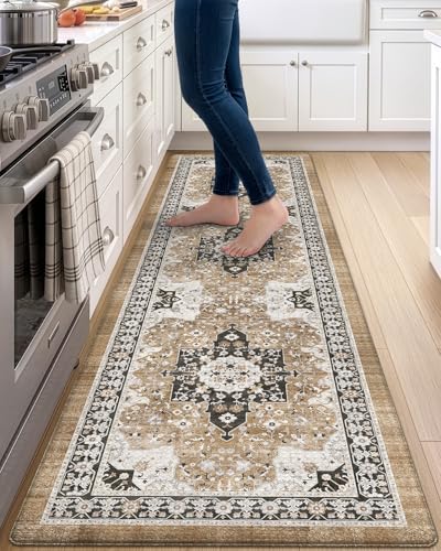 DEXI Kitchen Floor Mats Cushioned Anti Fatigue Runner Rug 24x87 Brown - color: Brown/White, size: 87"L x 24"W x 0.4"Th