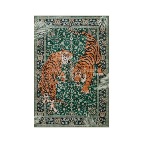 Moynesa Boho Tiger 4x6 Rug, Washable Non Slip Area Rug for Living Room - color: Green, size: 4' x 6' (Rectangular)