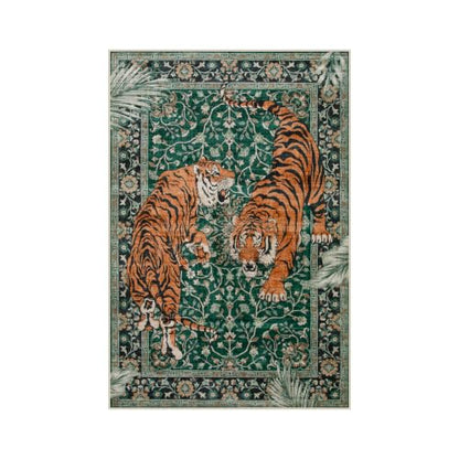 Moynesa Boho Tiger 4x6 Rug, Washable Non Slip Area Rug for Living Room - color: Green, size: 4' x 6' (Rectangular)