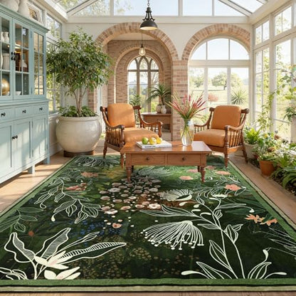 Yinhua 8x10 Area Rugs for Living Room, Washable Rugs Non Slip, Dark Green - size: 8' x 10' (Rectangular)