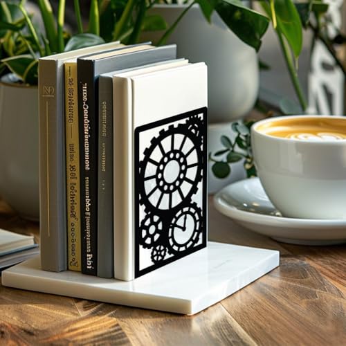 Peacoblue 5.3"x4.3"x7.9" Metal Bookends, Heavy Duty Book Ends for Shelves - style: Steampunk Gear