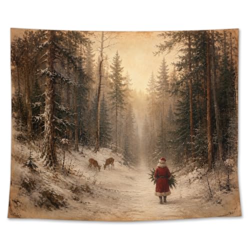 EGBTL Vintage Winter Forest Christmas Santa Wall Tapestry, Farmhouse Winter Snowy Landscape Tapestry for Home, Rustic Christmas Tapestries Wall Hanging Decor for Bedroom Living Room 50x60 Inches - color: Christmas10