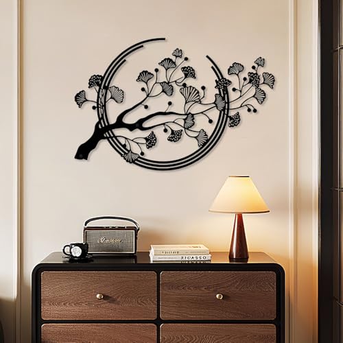 GrWisdAT Black Ginkgo Leaf Metal Wall Art Modern Ginkgo Tree Branch Sculptures with Screws Geometric Flower Wall Decoration for Living Rooms Dining Room Bedrooms Indoor Outdoor Apartments Offices