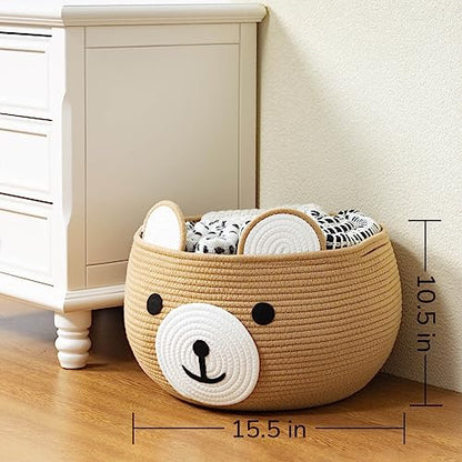 CherryNow Large Baby Basket for Gifts Empty, Cute Bear Design, Brown - color: Brown, size: 15.7"D x 10.5"H