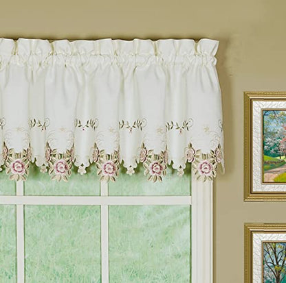 Today's Curtain Verona Reverse Embroidery Valance, 14", Ecru/Rose, 60" W X 14" L - color: Ecru/Rose, size: 60"W x 14"L (Pack of 1)