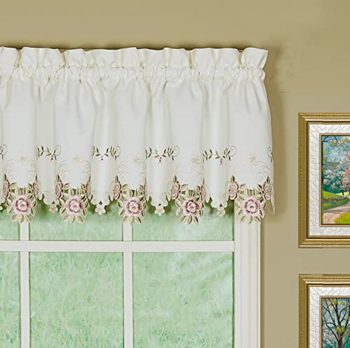 Today's Curtain Verona Reverse Embroidery Valance, 14", Ecru/Rose, 60" W X 14" L - color: Ecru/Rose, size: 60"W x 14"L (Pack of 1)