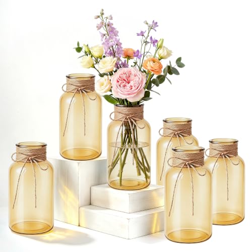 6Pack Mason Jars for Centerpiece Glass Flower Bud Vase Gold Vases - color: Gold