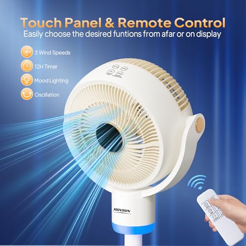 ROVSUN Standing Fan for Bedroom, 120°+90°Omni-directional Oscillating Fan, 40" Air Circulator, Pedestal & Tabletop Fan with Adjustable Height, Remote, LED Display, 3-Speed and 12H Timer, White - color: White-40"