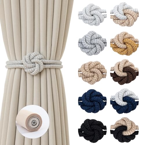 Magnetic Curtain Tiebacks Holdbacks Rope Curtain Tie Backs Outdoor Contoeey - color: White