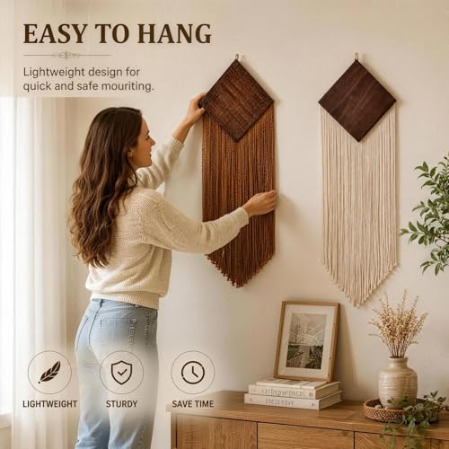 wall Art Decor, Macrame wall Hanging, 2 Pcs Boho Woven Tassel Home Decor for Living Room Bedroom Apartment, Handmade Bohemian Accent34.25" × 11.03"