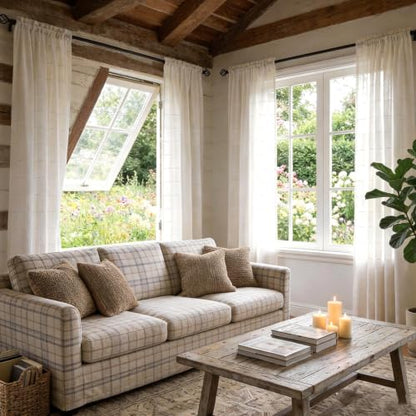 White Sheer Curtains 63 Inches Faux Linen Stripe Pattern 2 Panels - color: White, size: 52"W x 63"L (Pack of 2)