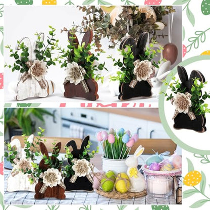 Yousoontic 3 Pcs Easter Table Decorations Farmhouse Bunny Decor, Front - style: Front