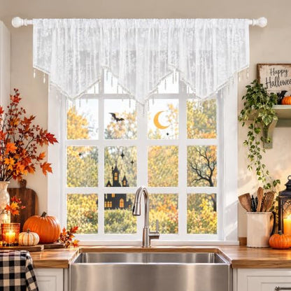 Molaxhome Swag Curtain Scalloped Curtain Valance Drape Sheer Lace Panel 1pc - color: Lace White