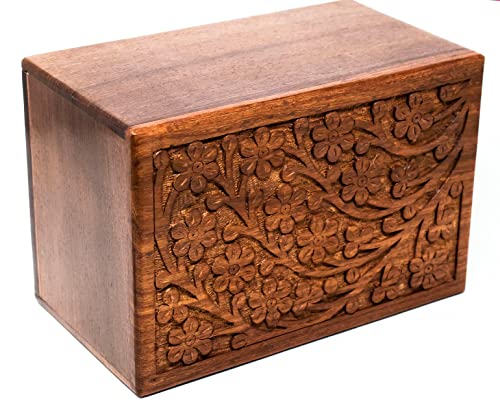 Handcrafted Wooden Urn (Medium Size) Beautiful Unique Tree of Life Rosewood Design - Urns for Human or Pet Ashes - size: L-8x6x4