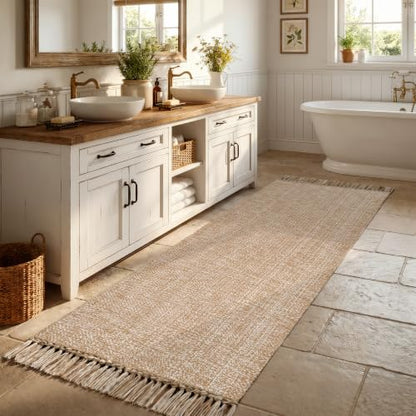 Collive Boho Hallway Runner Rug, 2.6' x 7' Washable Bathroom Mats - color: Tan/Cream, size: 2.6' x 7' (Rectangular)