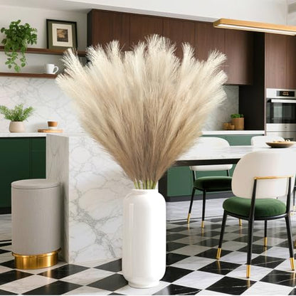 8 Pcs 35.4" Brown Gradient Faux Pampas Grass, Tall Pampas Grass Vase Filler - color: Brown, size: 35.4inch-8Pcs