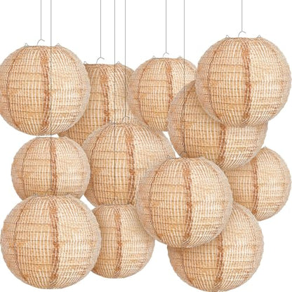 Hortsun 12 Pcs Print Burlap Paper Lanterns Classroom Decor,8/10/12 Inch - size: 8/10/12 Inch