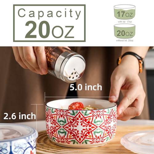 Ceramic Bowl with Lid, Microwave Safe, Set of 4 - color: Color A - Set of 4